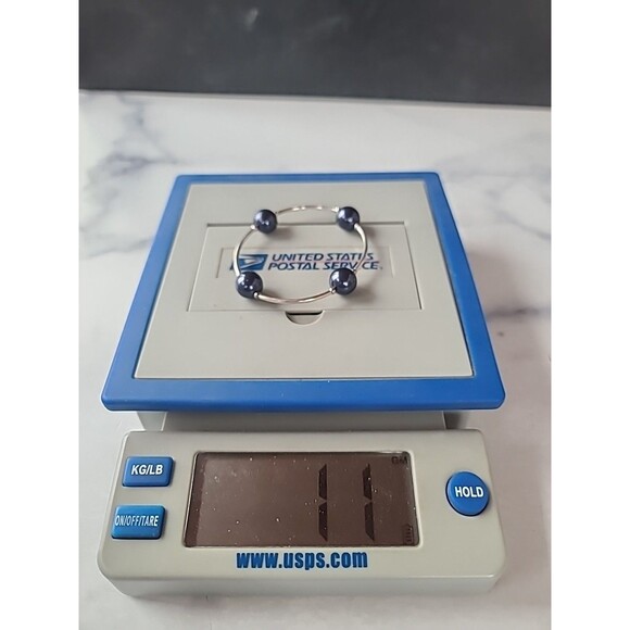 925 Sterling Silver Faux Blue Pearl Beaded Bangle Bracelet Vintage - Picture 10 of 10